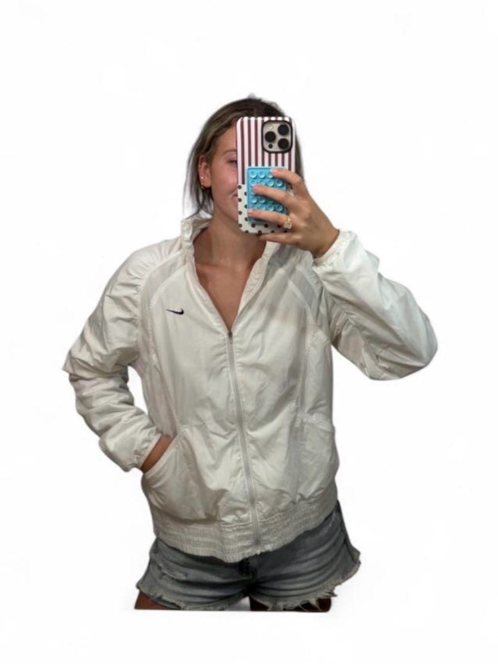 Nike White Women's size Medium Windbreaker Bomber Jacket